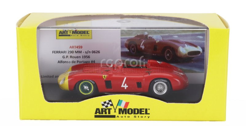 Art-model Ferrari 290mm Spider S/n0626 N 4 Rouen Gp 1956 Alfonso De Portago 1:43 Červená Žlutá