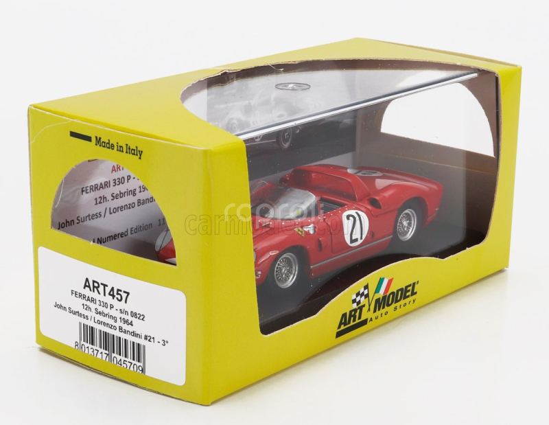 Art-model Ferrari 330p Spider S/n0822 N 21 3rd 12h Sebring 1964 John Surtees - Lorenzo Bandini 1:43 Red