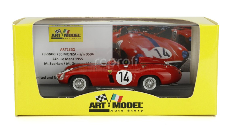 Art-model Ferrari 750 Monza 3.0l Spider N 14 Team Mike Sparken 24h Le Mans 1955  Masten Gregory - Michel Pobejersky (mike Sparken) 1:43 Červená Modrá