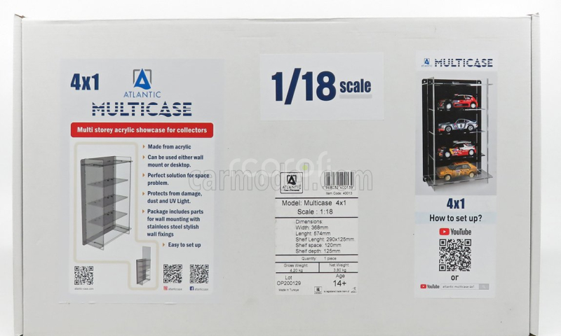 Atlantic Vetrina display box Espositore - For 4 Cars 1/18 Lungh.lenght Cm 36.8 X Largh.width Cm 12.5 X Alt.height Cm 57.4 (altezza Utile Tra I Ripiani Cm 12.0 Inner Height Among Shelves) 1:18 Plastový Displej