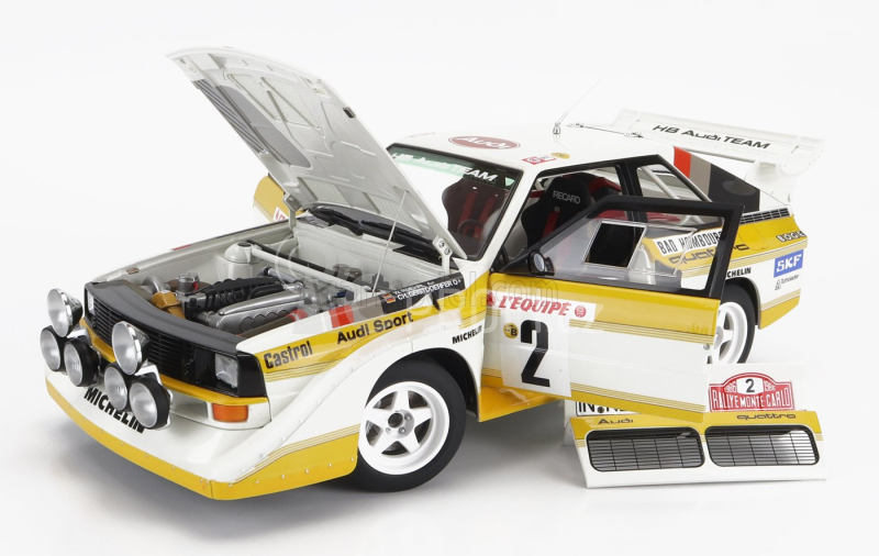 Autoart Audi Quattro Sport S1 (night Version) N 2 4th Rally Montecarlo 1986 With Figure W.rohrl - C.geistdorfer 1:18 Žlutá Bílá Červená