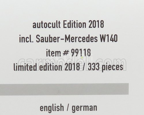 Autocult Mercedes benz Sauber W140 Germany 1990-including Book Of The Year 2018 In English And German Language 1:43 Silver