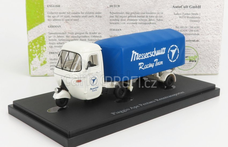 Autocult Piaggio Ape Pentaro Renntransporter Messerschmitt 1948 1:43 Bílá Modrá