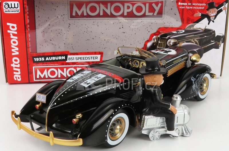 Autoworld Auburn 851 Speedster Open 1935 With Mr. Monopoly Figure 1:18 Černé Zlato