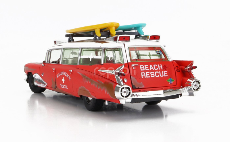 Autoworld Cadillac Eldorado Ambulance With Shark Graphics An Surfboards 1959 1:18 Červená Bílá