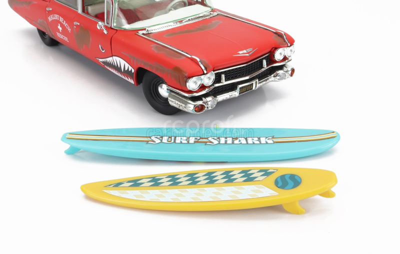 Autoworld Cadillac Eldorado Ambulance With Shark Graphics An Surfboards 1959 1:18 Červená Bílá