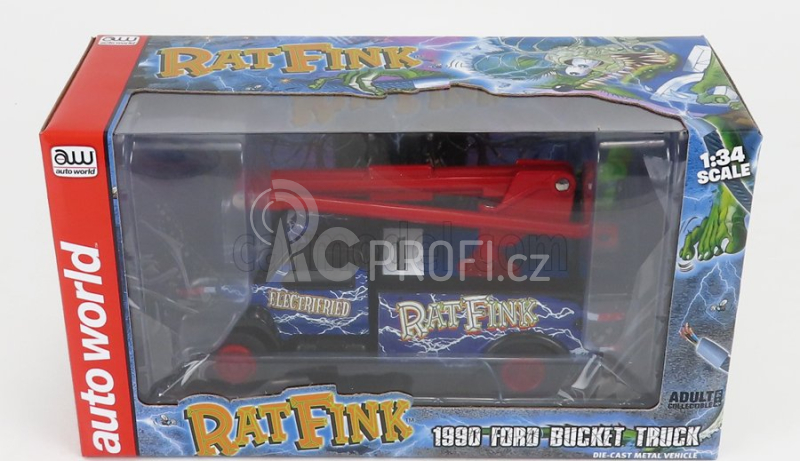 Autoworld Ford usa Bucket Truck Crane 1990 - Ratfink - Salvadanaio - Moneybox 1:34 Modrá Černá