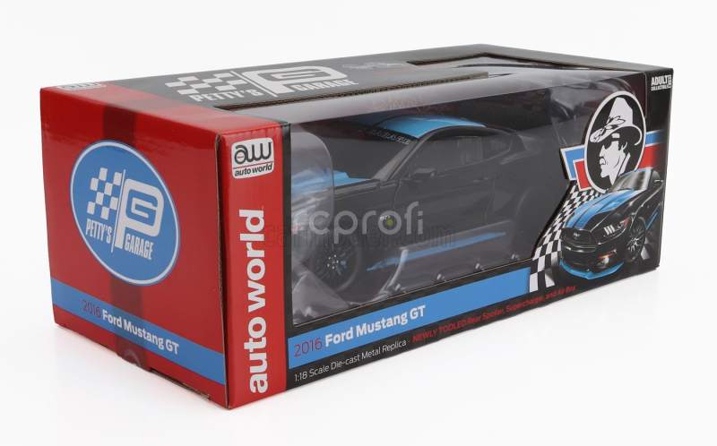 Autoworld Ford usa Mustang 5.0 Gt Coupe Custom Petty's Garage 2015 1:18 Černá Modrá