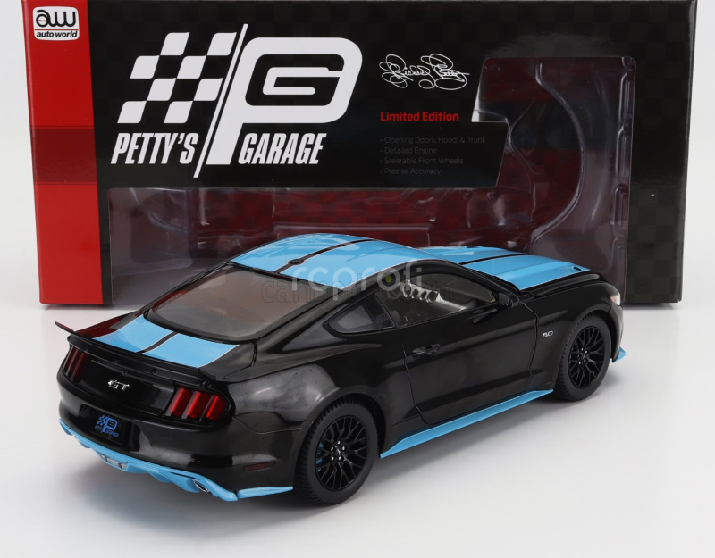 Autoworld Ford usa Mustang 5.0 Gt Coupe Custom Petty's Garage 2015 1:18 Černá Modrá