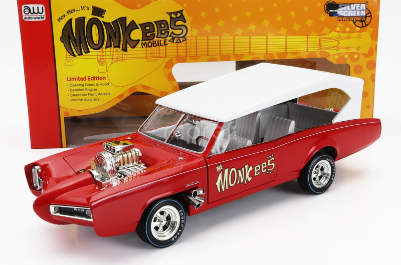 Autoworld Pontiac Gto Convertible Monkeemobile - The Monkees 1966 1:18 Červená Bílá