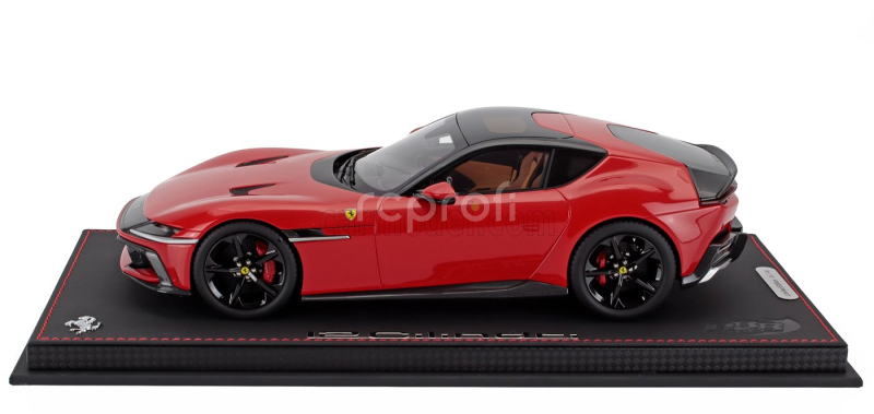 Bbr-models Ferrari 12cilindri V12 830cv Panoramic Roof 2024 - Glossy Black Rims - Con Vetrina - With Showcase 1:18 Rosso Corsa - Červená