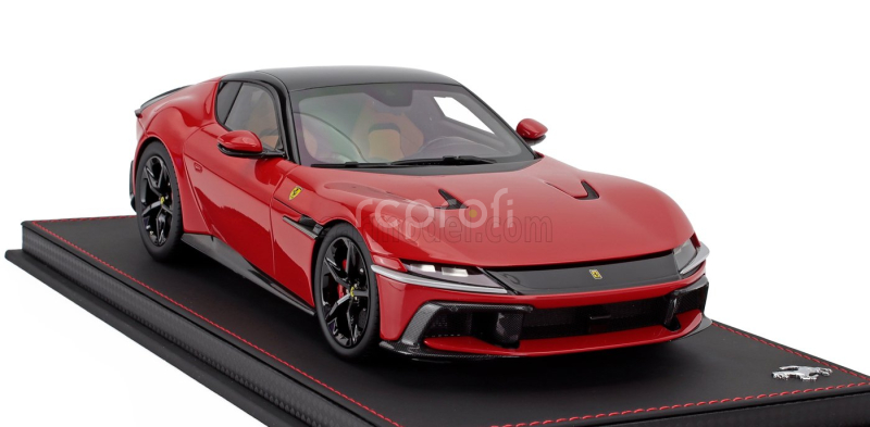 Bbr-models Ferrari 12cilindri V12 830cv Panoramic Roof 2024 - Glossy Black Rims - Con Vetrina - With Showcase 1:18 Rosso Corsa - Červená