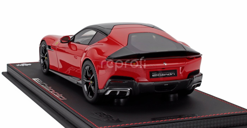 Bbr-models Ferrari 12cilindri V12 830cv Panoramic Roof 2024 - Glossy Black Rims - Con Vetrina - With Showcase 1:18 Rosso Corsa - Červená