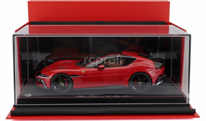 Bbr-models Ferrari 12cilindri V12 830cv Panoramic Roof 2024 - Glossy Black Rims - Con Vetrina - With Showcase 1:18 Rosso Corsa - Červená