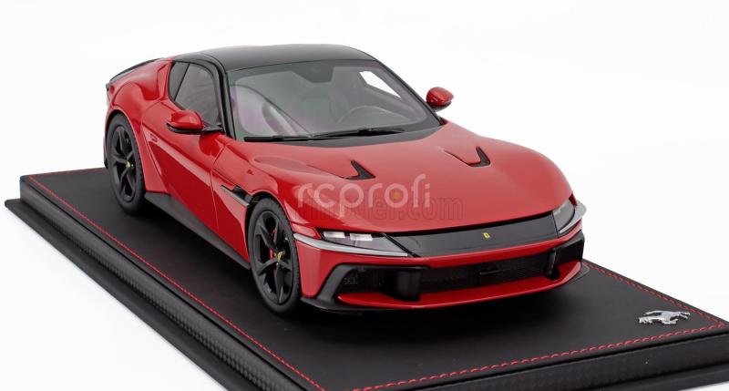Bbr-models Ferrari 12cilindri V12 830cv Panoramic Roof 2024 - Matt Black Rims - Con Vetrina - With Showcase 1:18 Rosso Corsa - Červená