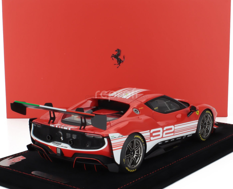 Bbr-models Ferrari 296 Gt3 3.0l Twin Turbo V6 Challenge N 32 Launch Version 2023 - Con Vetrina - With Showcase 1:18 Červená Bílá