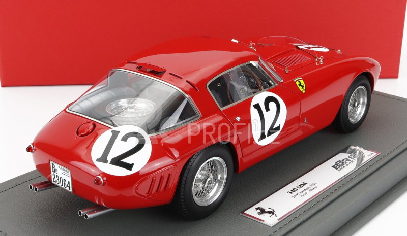 Bbr-models Ferrari 340mm 4.5l V12 S/n0318 Team Scuderia Ferrari N 12 24h Le Mans 1953 A.ascari - L.villoresi - Con Vetrina - With Showcase 1:18 Red