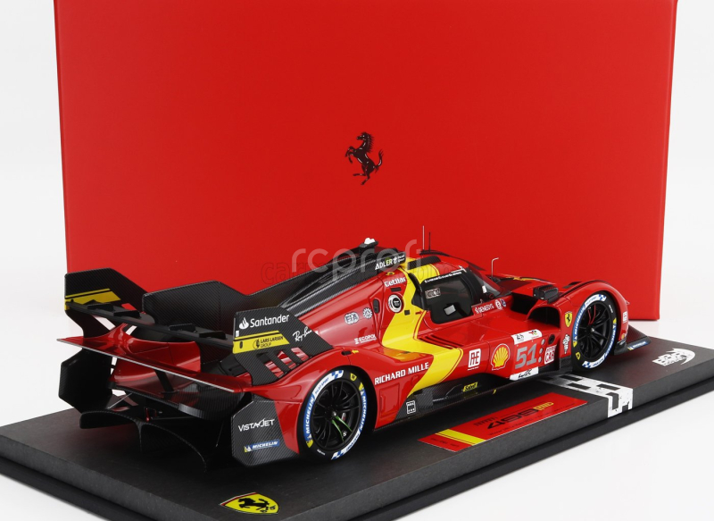 Bbr-models Ferrari 499p 3.0l Turbo V6 Team Ferrari Af Corse N 51 Winner 24h Le Mans 2023 Alessandro Pier Guidi - James Calado - Antonio Giovinazzi - Con Vetrina - With Showcase 1:18 Červená Žlutá Černá