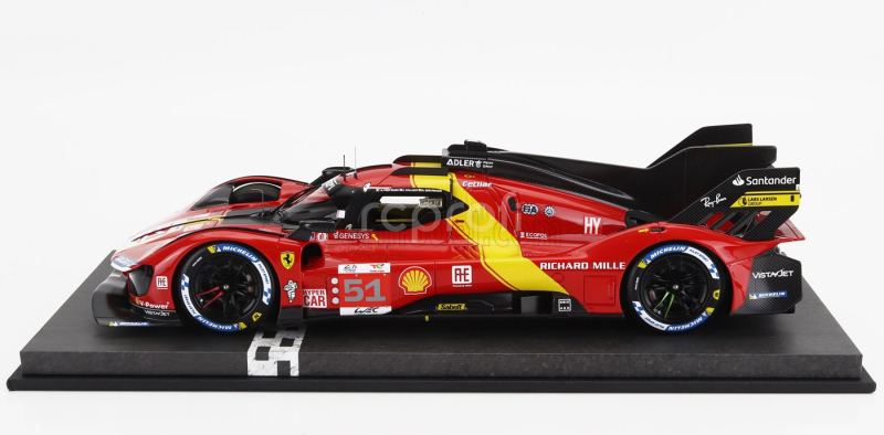 Bbr-models Ferrari 499p 3.0l Turbo V6 Team Ferrari Af Corse N 51 Winner 24h Le Mans 2023 Alessandro Pier Guidi - James Calado - Antonio Giovinazzi - Con Vetrina - With Showcase 1:18 Červená Žlutá Černá