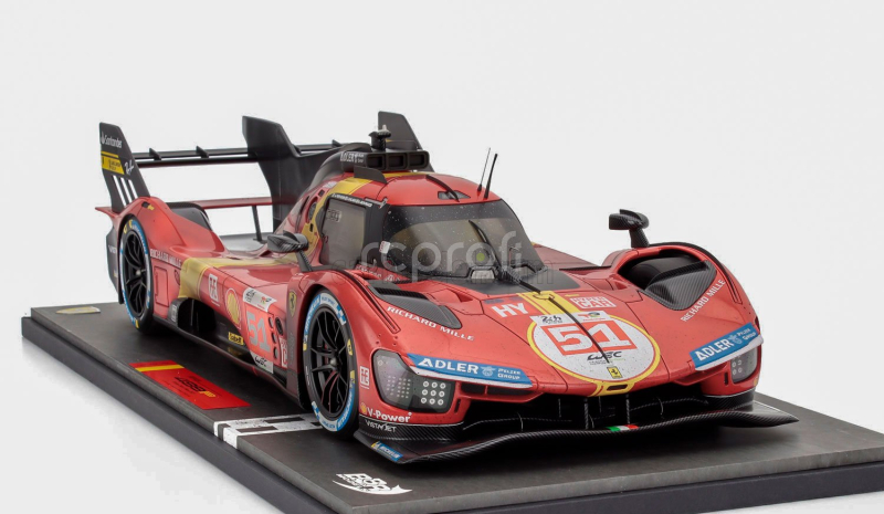 Bbr-models Ferrari 499p 3.0l Turbo V6 Team Ferrari Af Corse N 51 Winner 24h Le Mans (dirty Version - After Race) 2023 Alessandro Pier Guidi - James Calado - Antonio Giovinazzi - Con Vetrina - With Showcase - Coffret Box 1:12 Červená Žlutá Černá