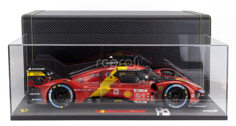 Bbr-models Ferrari 499p 3.0l Turbo V6 Team Ferrari Af Corse N 51 Winner 24h Le Mans (dirty Version - After Race) 2023 Alessandro Pier Guidi - James Calado - Antonio Giovinazzi - Con Vetrina - With Showcase - Coffret Box 1:12 Červená Žlutá Černá