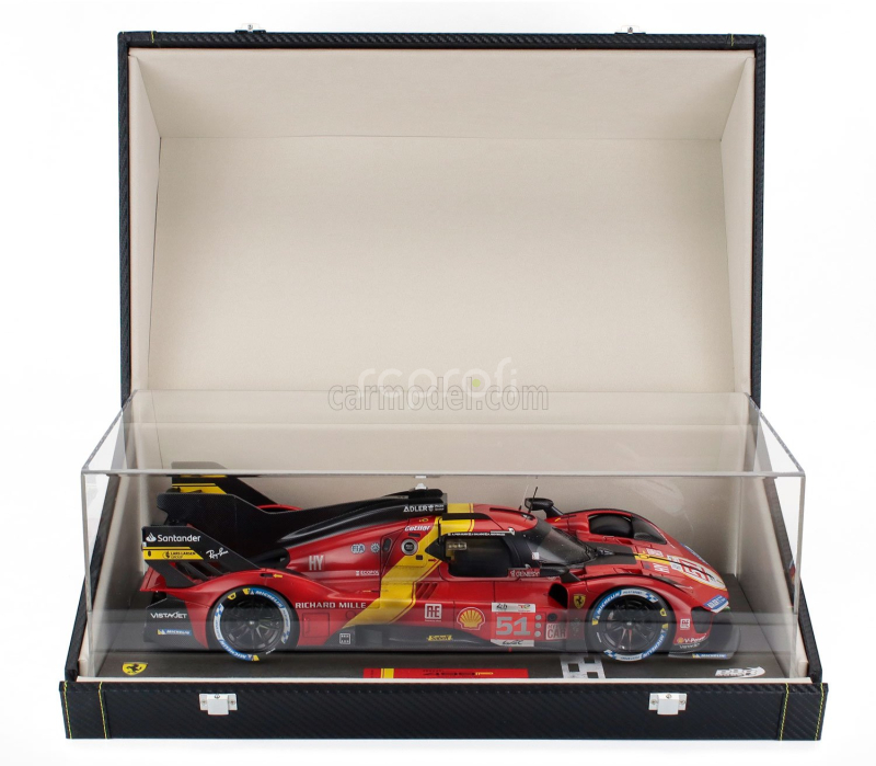 Bbr-models Ferrari 499p 3.0l Turbo V6 Team Ferrari Af Corse N 51 Winner 24h Le Mans (dirty Version - After Race) 2023 Alessandro Pier Guidi - James Calado - Antonio Giovinazzi - Con Vetrina - With Showcase - Coffret Box 1:12 Červená Žlutá Černá