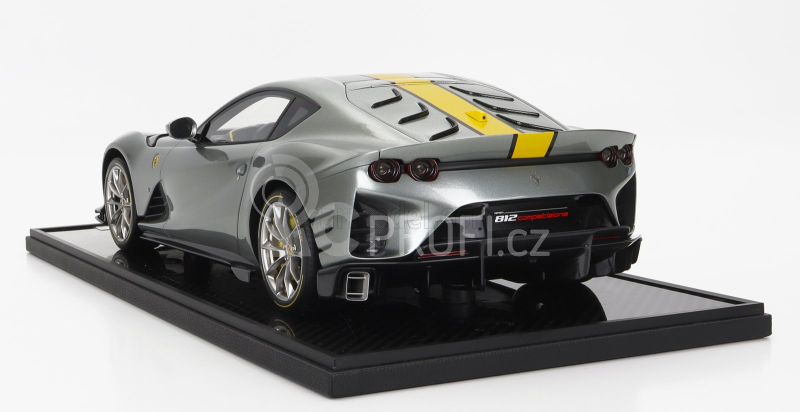 Bbr-models Ferrari 812 Competizione 2021 - Con Vetrina - With Showcase 1:12 Grigio Coburn - Šedá Met Žlutá