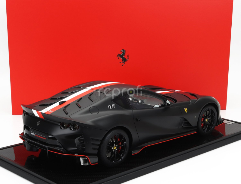 Bbr-models Ferrari 812 Competizione N 16 Principato Di Monaco Livery 2021 - Con Vetrina - With Showcase 1:12 Matt Black