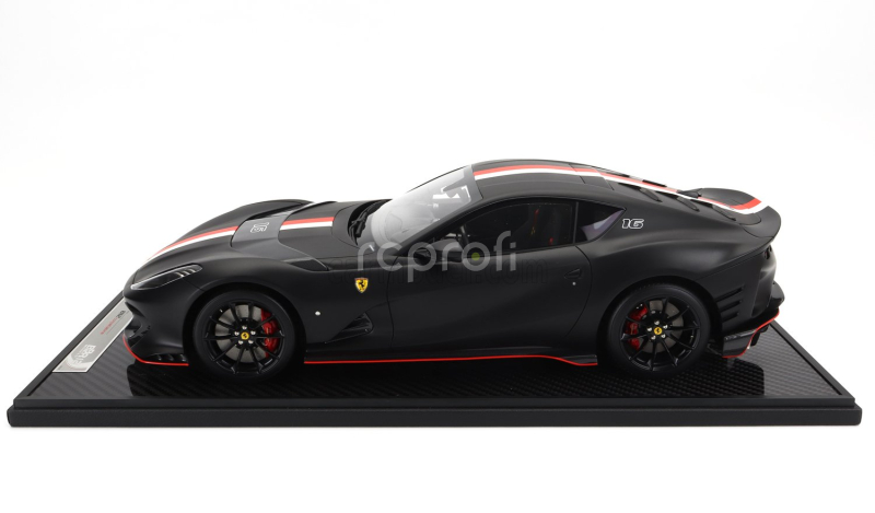 Bbr-models Ferrari 812 Competizione N 16 Principato Di Monaco Livery 2021 - Con Vetrina - With Showcase 1:12 Matt Black