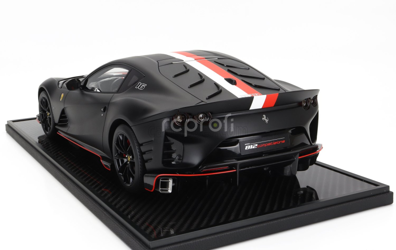 Bbr-models Ferrari 812 Competizione N 16 Principato Di Monaco Livery 2021 - Con Vetrina - With Showcase 1:12 Matt Black