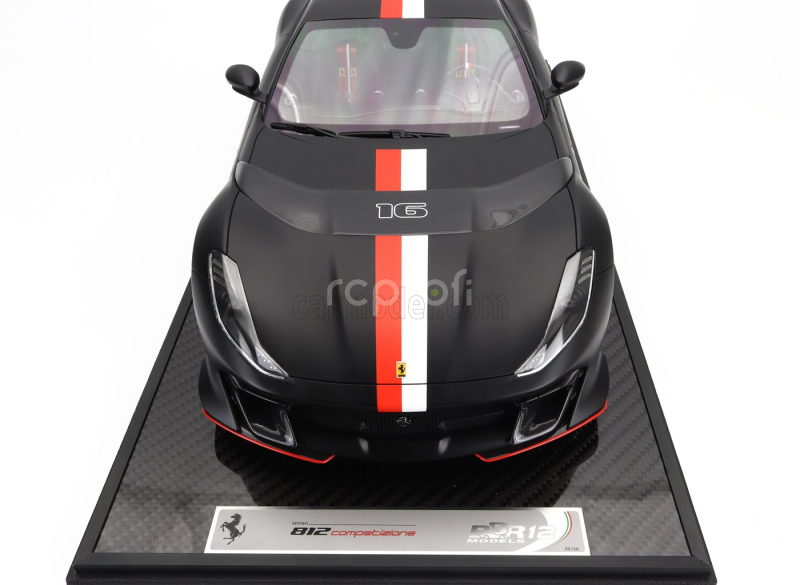 Bbr-models Ferrari 812 Competizione N 16 Principato Di Monaco Livery 2021 - Con Vetrina - With Showcase 1:12 Matt Black