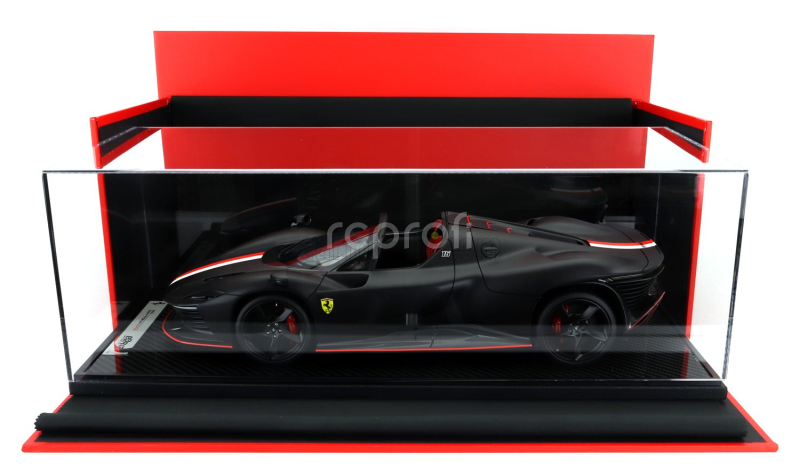 Bbr-models Ferrari Daytona Sp3 Serie Icona Open Roof Principato Di Monaco Livery N 16 Personal Car Charles Leclerc 2022 - Con Vetrina - With Showcase 1:12 Matt Black