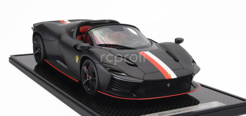 Bbr-models Ferrari Daytona Sp3 Serie Icona Open Roof Principato Di Monaco Livery N 16 Personal Car Charles Leclerc 2022 - Con Vetrina - With Showcase 1:12 Matt Black
