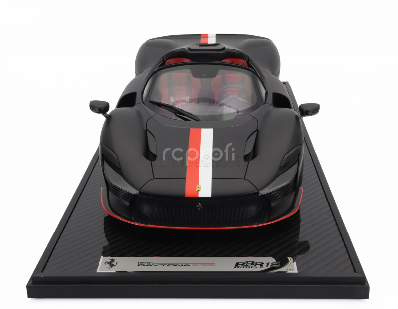 Bbr-models Ferrari Daytona Sp3 Serie Icona Open Roof Principato Di Monaco Livery N 16 Personal Car Charles Leclerc 2022 - Con Vetrina - With Showcase 1:12 Matt Black