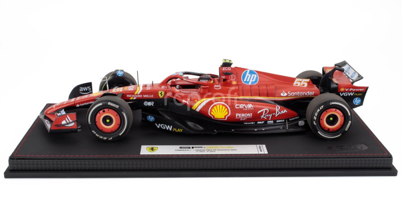 Bbr-models Ferrari F1  Sf-24 Team Scuderia Ferrari N 55 3rd Monaco Gp 2024 Carlos Sainz - Con Vetrina - With Showcase 1:18 Červená Černá