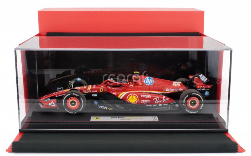 Bbr-models Ferrari F1  Sf-24 Team Scuderia Ferrari N 55 3rd Monaco Gp 2024 Carlos Sainz - Con Vetrina - With Showcase 1:18 Červená Černá