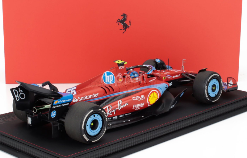 Bbr-models Ferrari F1  Sf-24 Team Scuderia Ferrari N 55 5th Miami Gp 2024 Carlos Sainz - Con Vetrina - With Showcase 1:18 Červená Světle Modrá