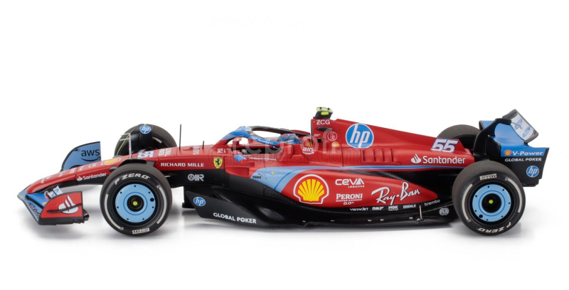Bbr-models Ferrari F1  Sf-24 Team Scuderia Ferrari N 55 5th Miami Gp 2024 Carlos Sainz - Polifoam Packaging 1:18 Červená Černá Světle Modrá