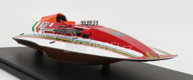 Bbr-models Molinari Offshore Motoscafo 4 Punti N 20 Edoardo Molinari Winner Giro Del Lario - Meeting Di Cipro - Raid Pavia-venezia - Giro Del Garda - Ginevra-evian - F1 Entrobordo World Champion 1980 1:18 Červená Bílá Oranžová