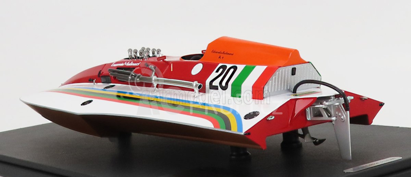 Bbr-models Molinari Offshore Motoscafo 4 Punti N 20 Edoardo Molinari Winner Giro Del Lario - Meeting Di Cipro - Raid Pavia-venezia - Giro Del Garda - Ginevra-evian - F1 Entrobordo World Champion 1980 1:18 Červená Bílá Oranžová