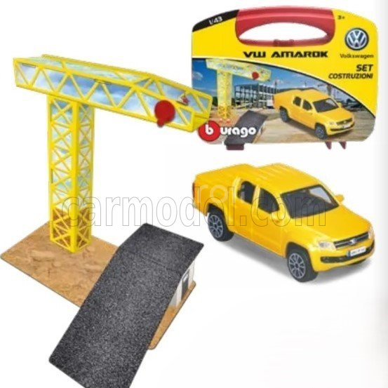 Bburago Accessories Diorama - Set Build Construction - Set Costruzioni - With Volkswagen Amarok Pick-up 2019 1:43 Žlutá