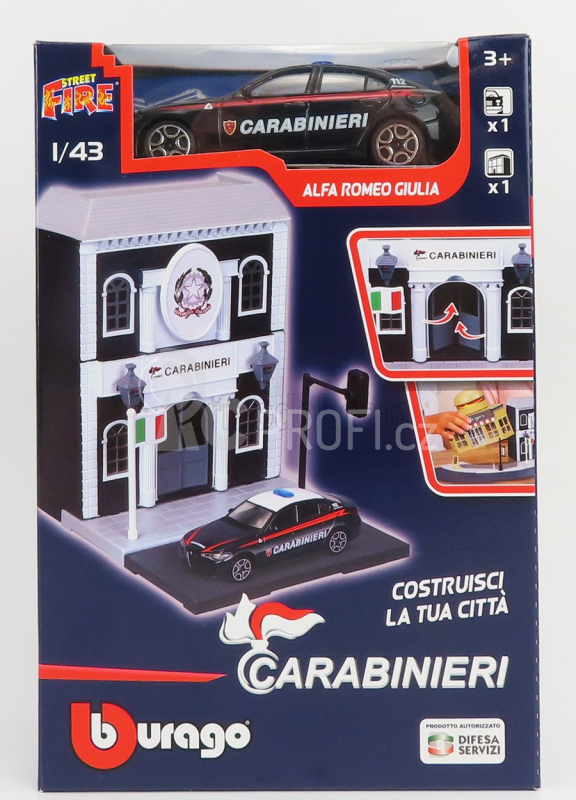 Bburago Accessories Diorama - Set Build Your City Police Station - Caserma Carabinieri - With Alfa Romeo Giulia 2015 1:43 Modrá Bílá