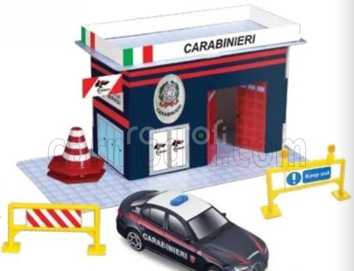 Bburago Accessories Diorama - Set Build Your City Police Station - Caserma Carabinieri - With Alfa Romeo Giulia 2016 1:43 Světle Modrá Bílá