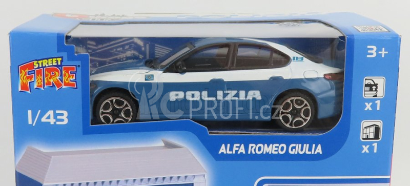 Bburago Accessories Diorama - Set Build Your City Police Station - Caserma Polizia - With Alfa Romeo Giulia 2015 1:43 Světle Modrá Bílá