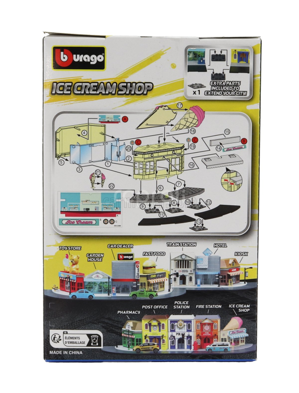 Bburago Accessories Diorama - Set Ice Cream Shop With Volkswagen T6 Minibus 2018 1:43 Světle Modrá Bílá