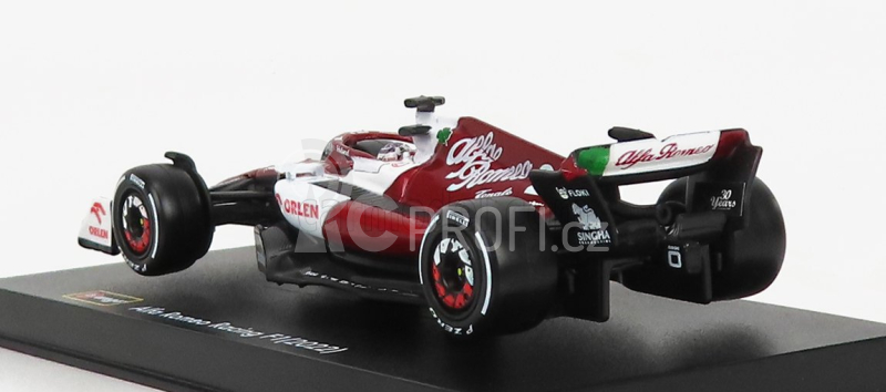 Bburago Alfa romeo F1  C42 Team Orlen Racing N 24 Bahrain Gp 2022 Guanyu Zhou - With Helmet And Plastic Showcase - Exclusive Carmodel 1:43 Bílá Červená Met