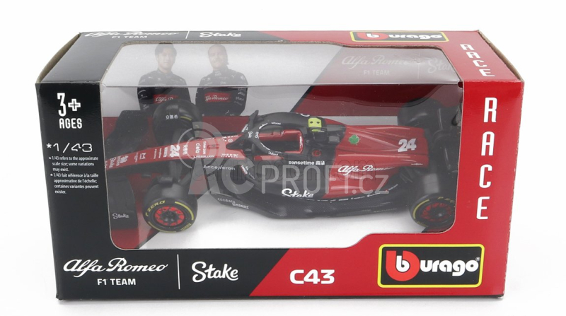 Bburago Alfa romeo F1  C43 Team Stake N 24 Season 2023 Guanyu Zhou 1:43 Černá Červená