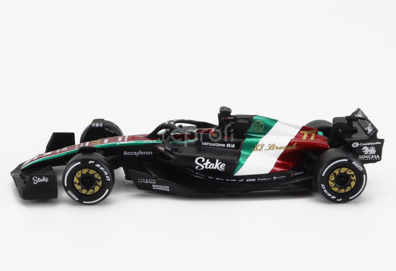 Bburago Alfa romeo F1  C43 Team Stake N 77 Monza Italy Gp 2023 Valtteri Bottas 1:43 Černá Červená Bílá Zelená