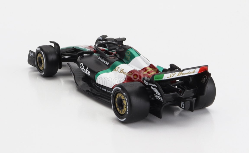 Bburago Alfa romeo F1  C43 Team Stake N 77 Monza Italy Gp 2023 Valtteri Bottas 1:43 Černá Červená Bílá Zelená