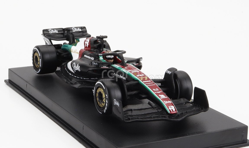 Bburago Alfa romeo F1  C43 Team Stake N 77 Monza Italy Gp 2023 Valtteri Bottas - With Pilot And Showcase 1:43